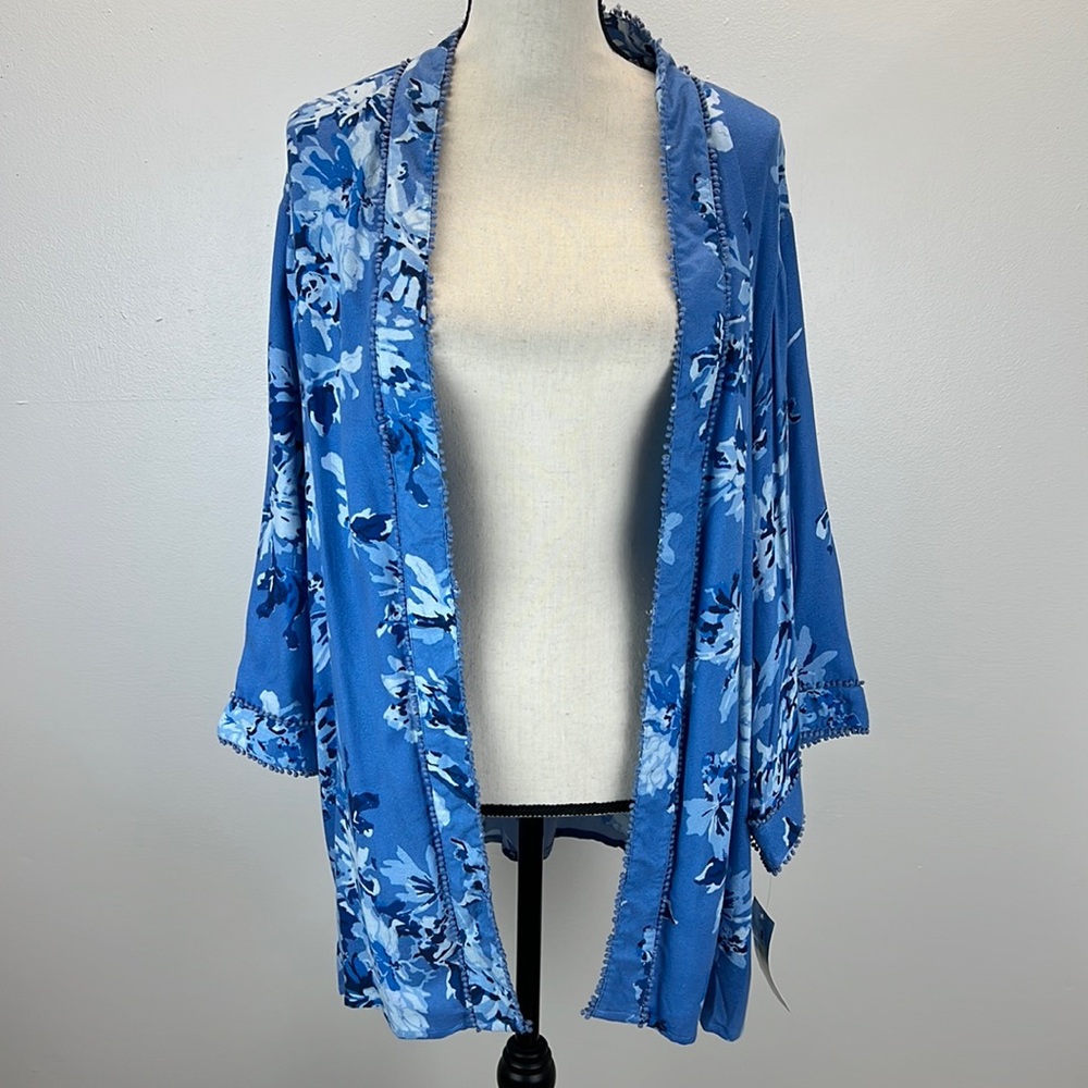 ⭐️🌸Allison Daley Plus indigo orchid blue open front kimono cover up 1SZ